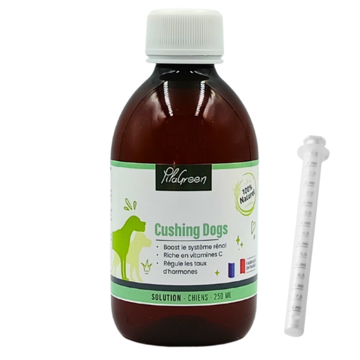 Bouteille de 250ml de Cushing dogs pour booster le système rénal de Pilagreen