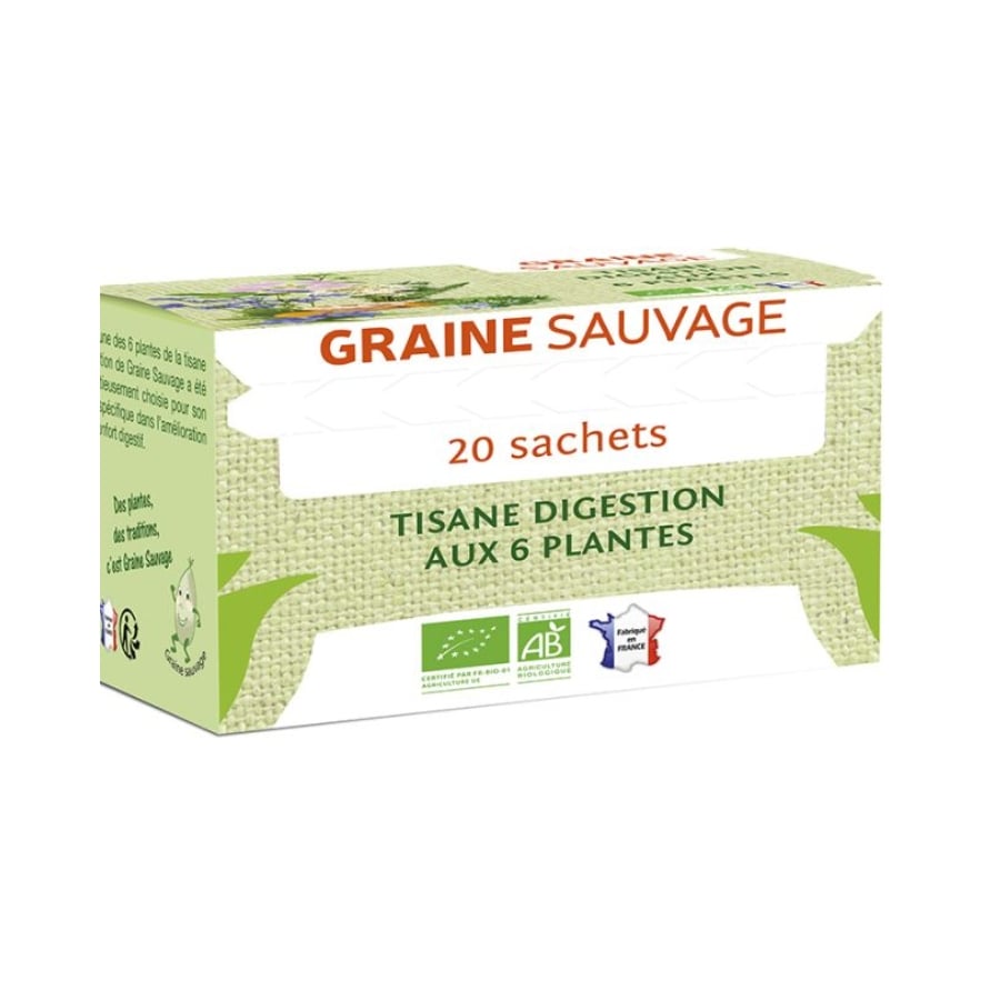 Tisane Digestion aux 6 Plantes Bio de 20 sachets de Graine Sauvage.