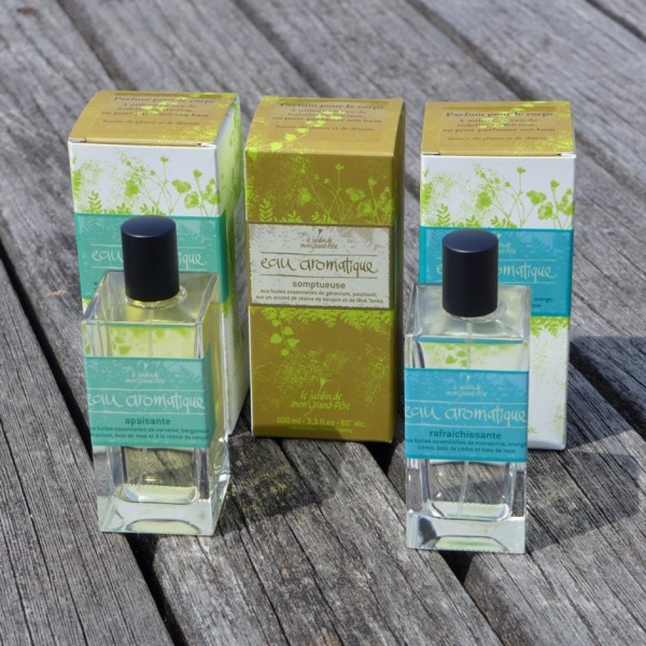 3 Flacons de 100 ml d'Eau Aromatique Rafraîchissante du Jardin de mon Grand Père, un spray naturel aux propriétés revitalisantes