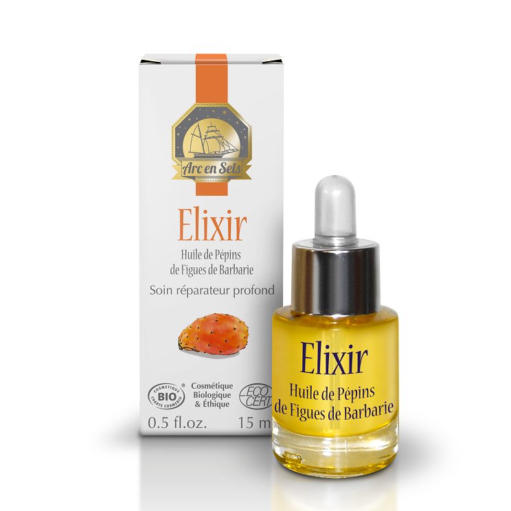 Un flacon de 15 ml d'Elixir d'Huile de Pépins de Figues de Barbarie Véritable Bio de la marque Arc en Sels