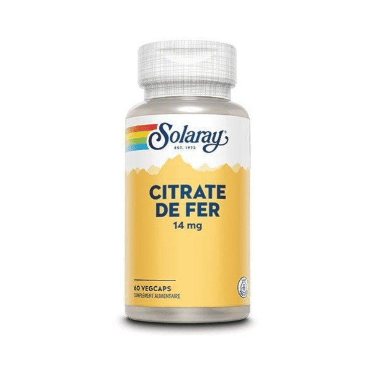 Boîte de 60 gélules de citrate de fer 14mg de la marque Solaray