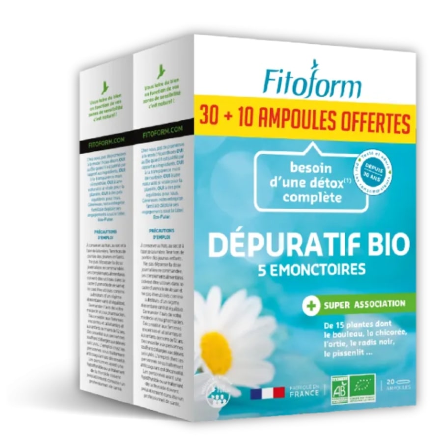 Un lot de 30 + 10 ampoules offertes de dépuratif bio fitoform 