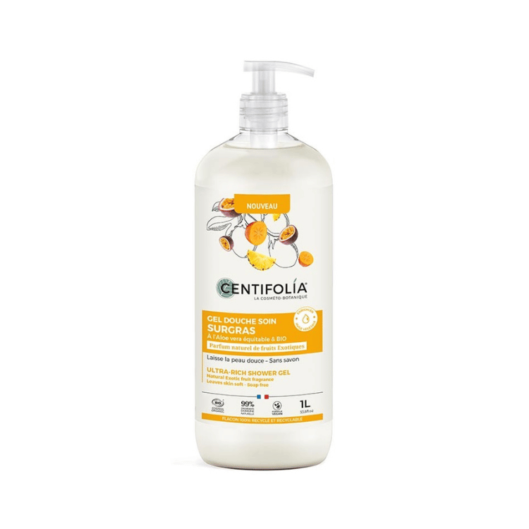 Un gel douche surgras aux fruits exotiques de 1L de la marque Centifolia