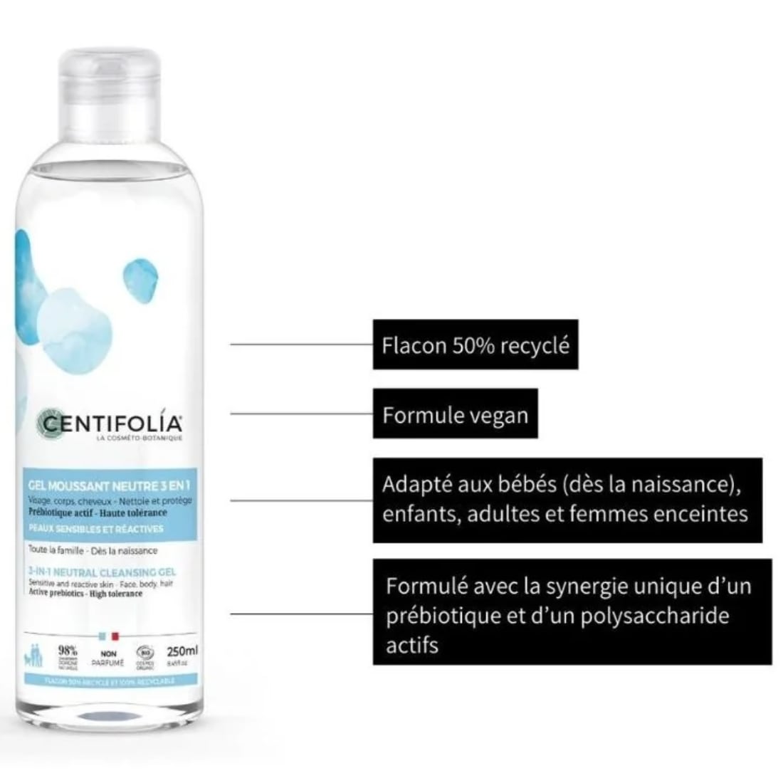 Les bienfaits du gel moussant neutre 3 en 1 de la marque Centifolia