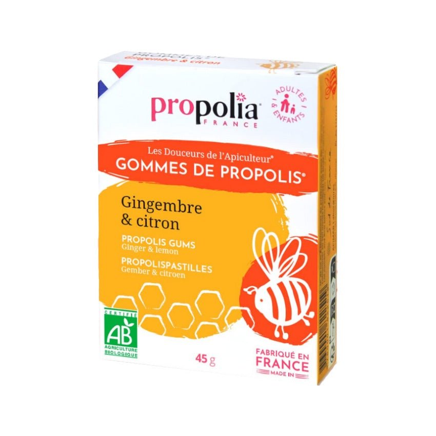 Un sachet de gommes Propolia de 45 g au gingembre et citron bio