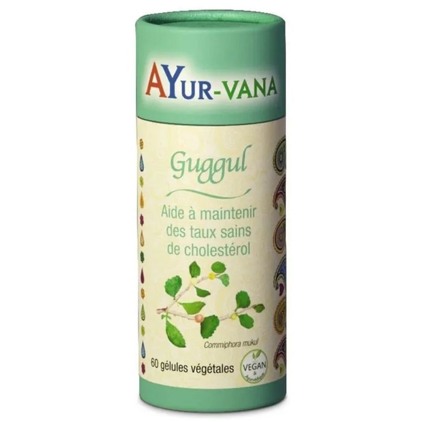 Une boîte de 60 gélules de guggul bio de la marque ayur-vana