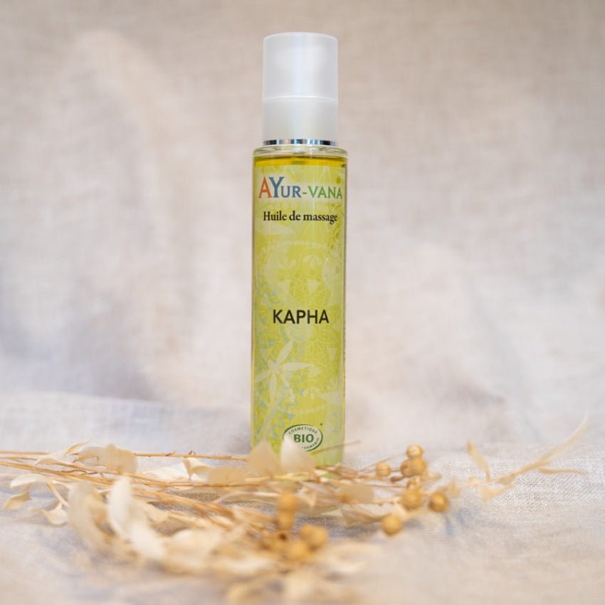 Un Flacon de 100 ml  d'Huile de Massage Bio Kapha Ayur-Vana