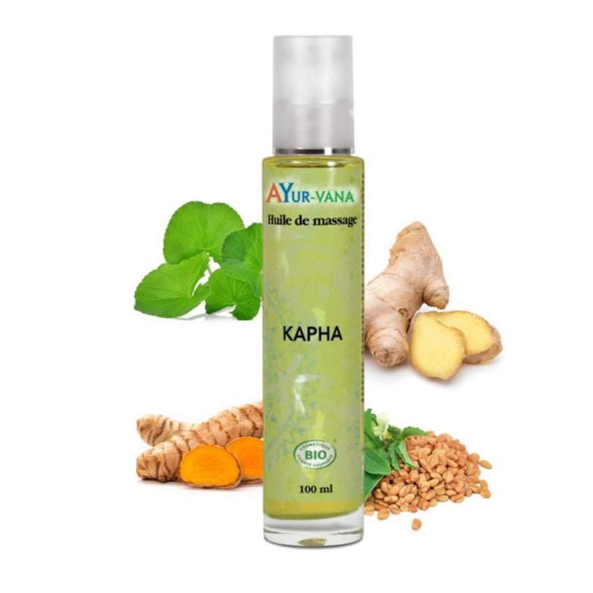 Un Flacon de 100 ml  d'Huile de Massage Bio Kapha Ayur-Vana