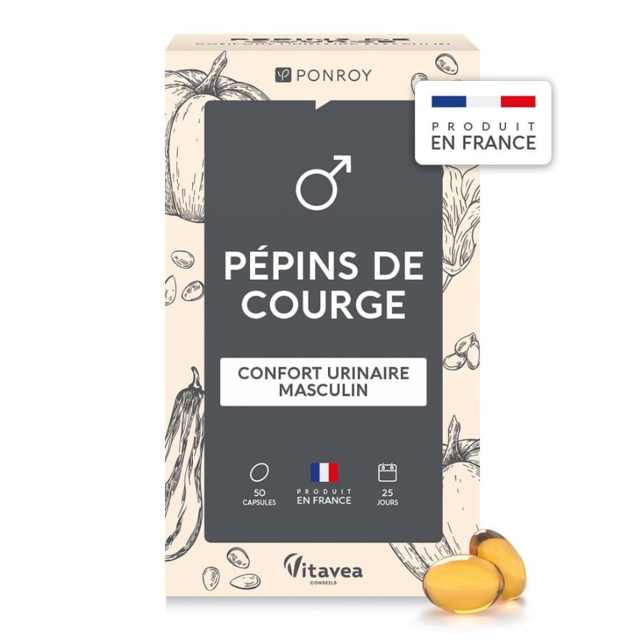 la boite du complément d'huile de pépins de courge bio, 60 capsules, de la marque Yves Ponroy.