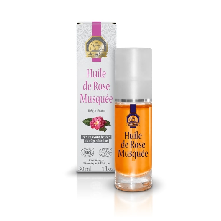 Un flacon de 30ml d'huile de rose musquée de la marque arc en sels 