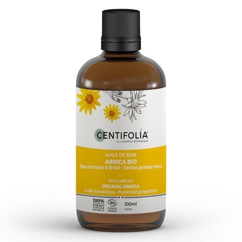 Une bouteille d'huile de soin arnica bio de la marque centifolia en format 100ml