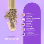 Une capsule de Immunité de la marque Mush n go présentant les bienfaits des infgrédients