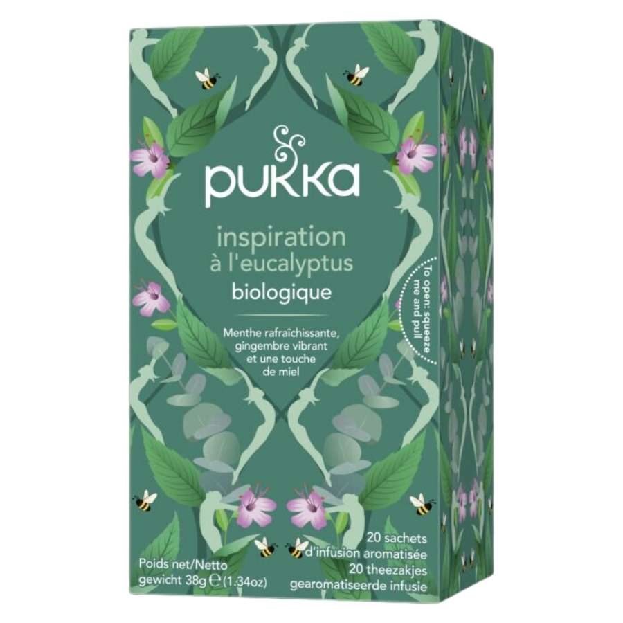 Boîte de 20 sachets d'Infusion Inspiration à l'Eucalyptus Bio de la marque Pukka