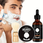 Kit de Soin Barbe 3 en 1 au bois de santal : Huile, Baume et Blaireau