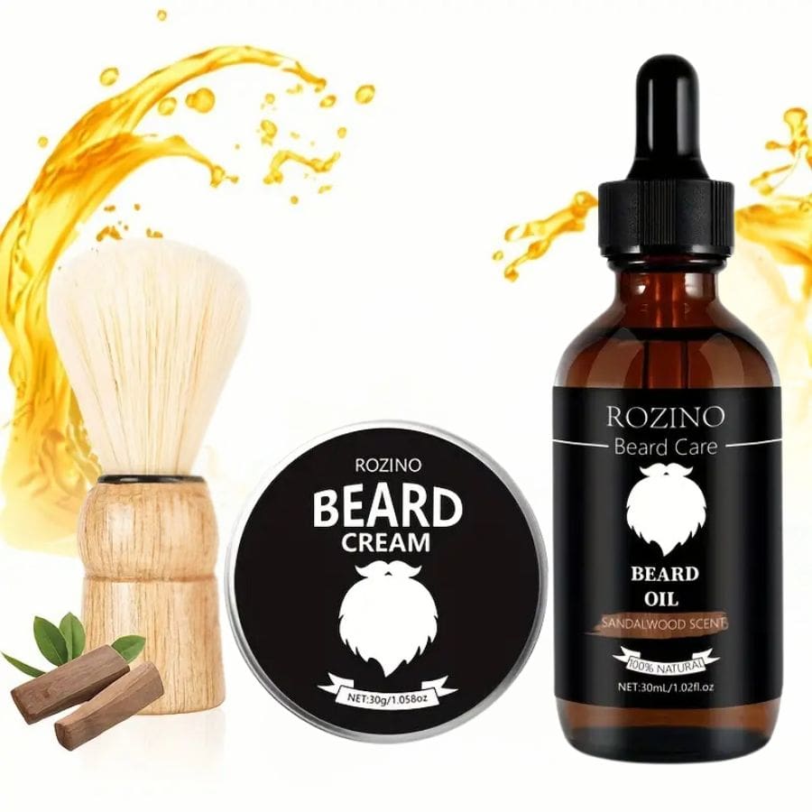 Kit de Soin Barbe 3 en 1 au bois de santal : Huile, Baume et Blaireau