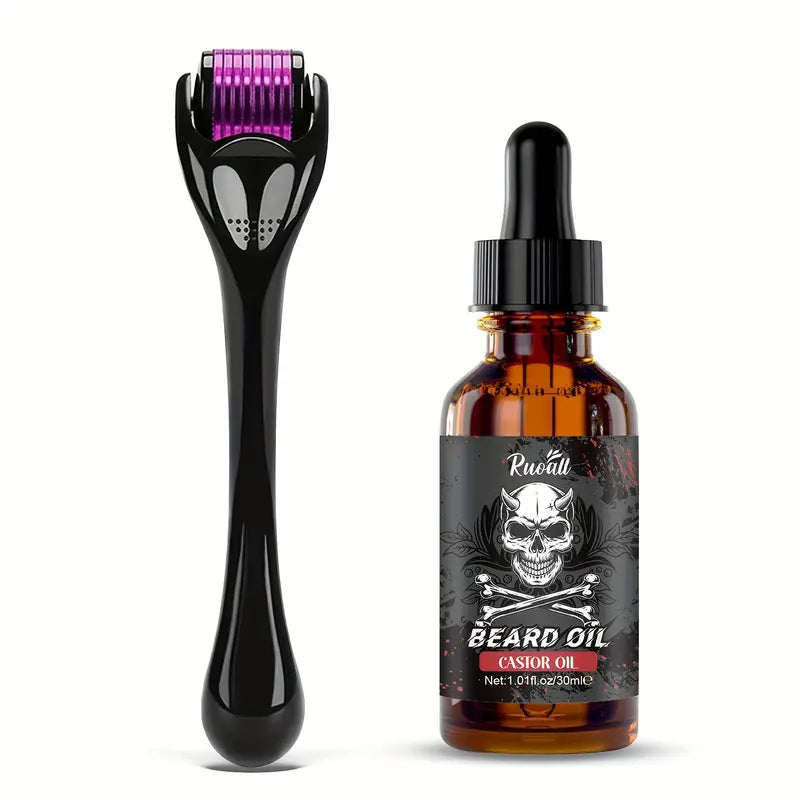 Le kit complet avec un Beard Roller et une huile de Ricin de 30 ml