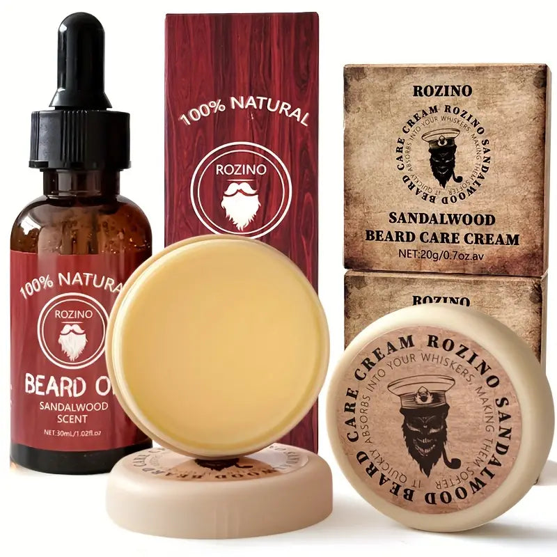 Un Kit Soin Premium pour Barbe avec Huile et Baume Hydratant Senteur Bois de Santal