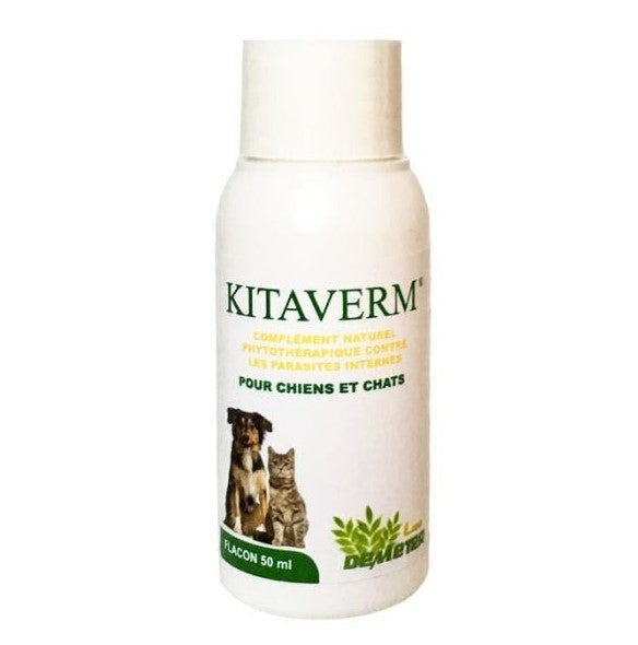 Un flacon de 50 ml de vermifuge Kitaverm pour chien et chat, de Labo Demeter