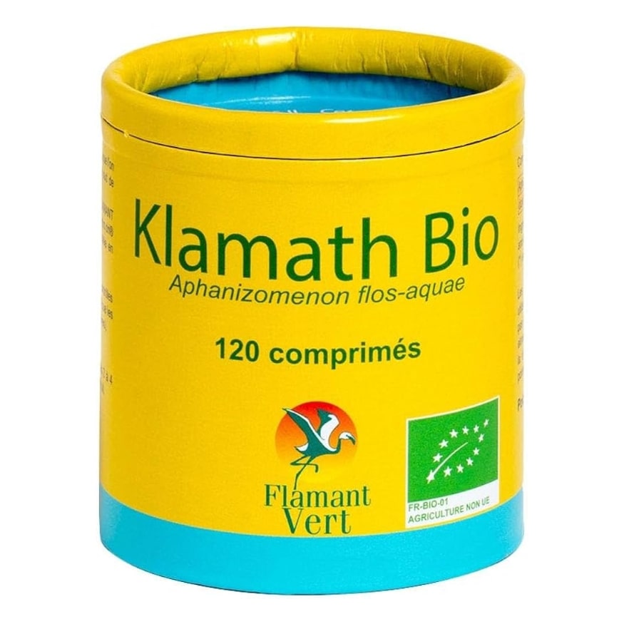 Un pot de 120 comprimés de Klamath 500 mg Flamant vert