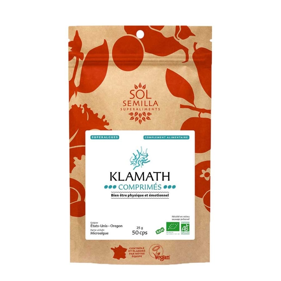 Un sachet de 50 comprimés de klamath de la marque Sol Semilla