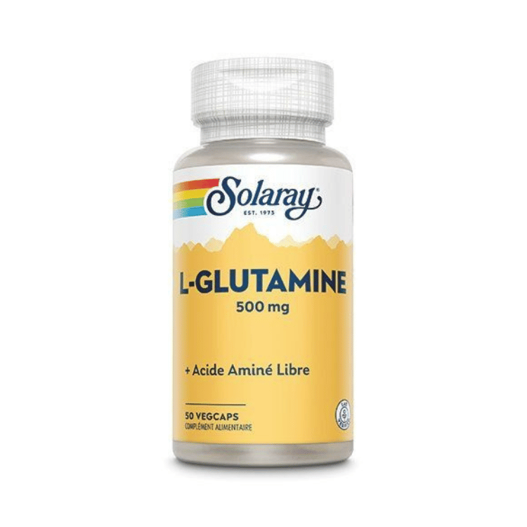 Boite de 50 capsules de L-Glutamine 500mg de la marque Solaray