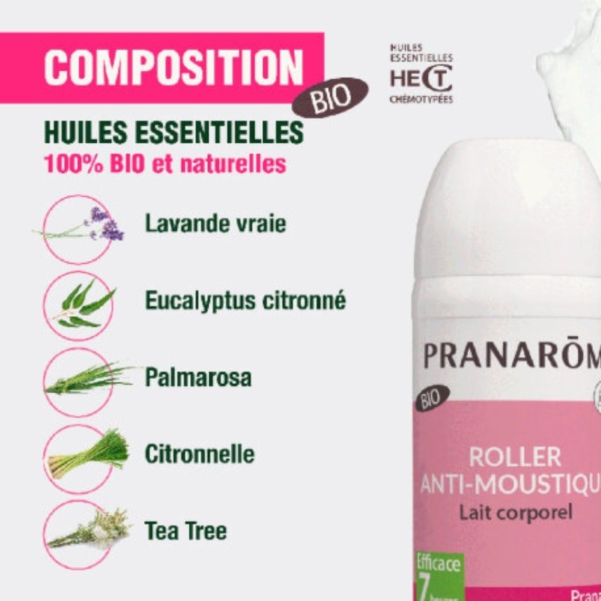 La composition exacte du lait corporel bébé anti-moustiques de la marque Pranarom