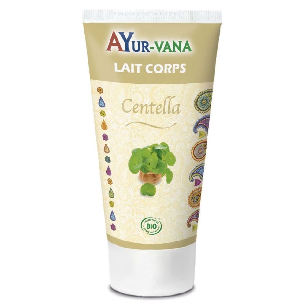 Un lait corps à la Centella bio de 75 ml de la marque AyurVana