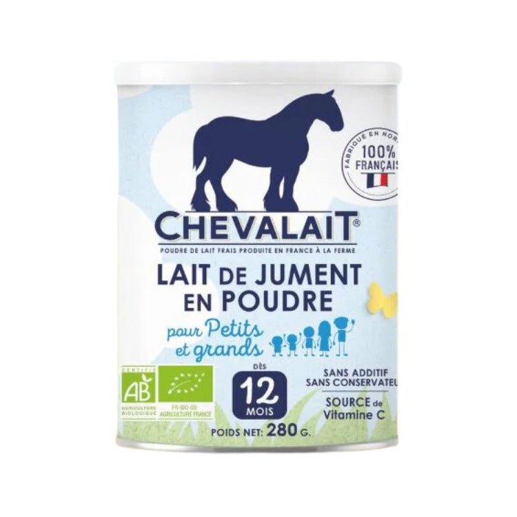 Une boite de Lait de Jument de 280 g de la marque Chevalait.