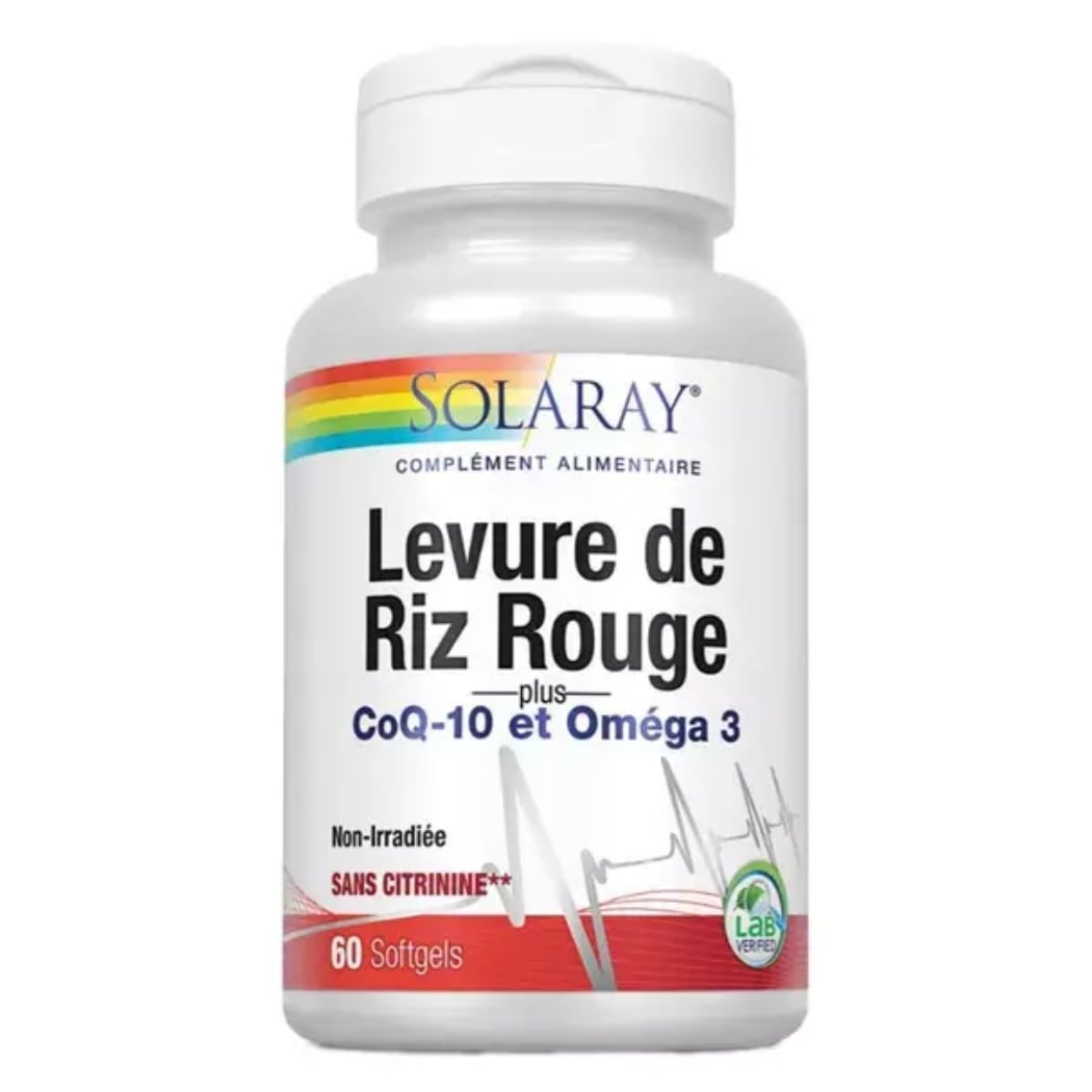 Une boite de Levure de riz rouge + Co Q10 + Oméga 3 de Solaray