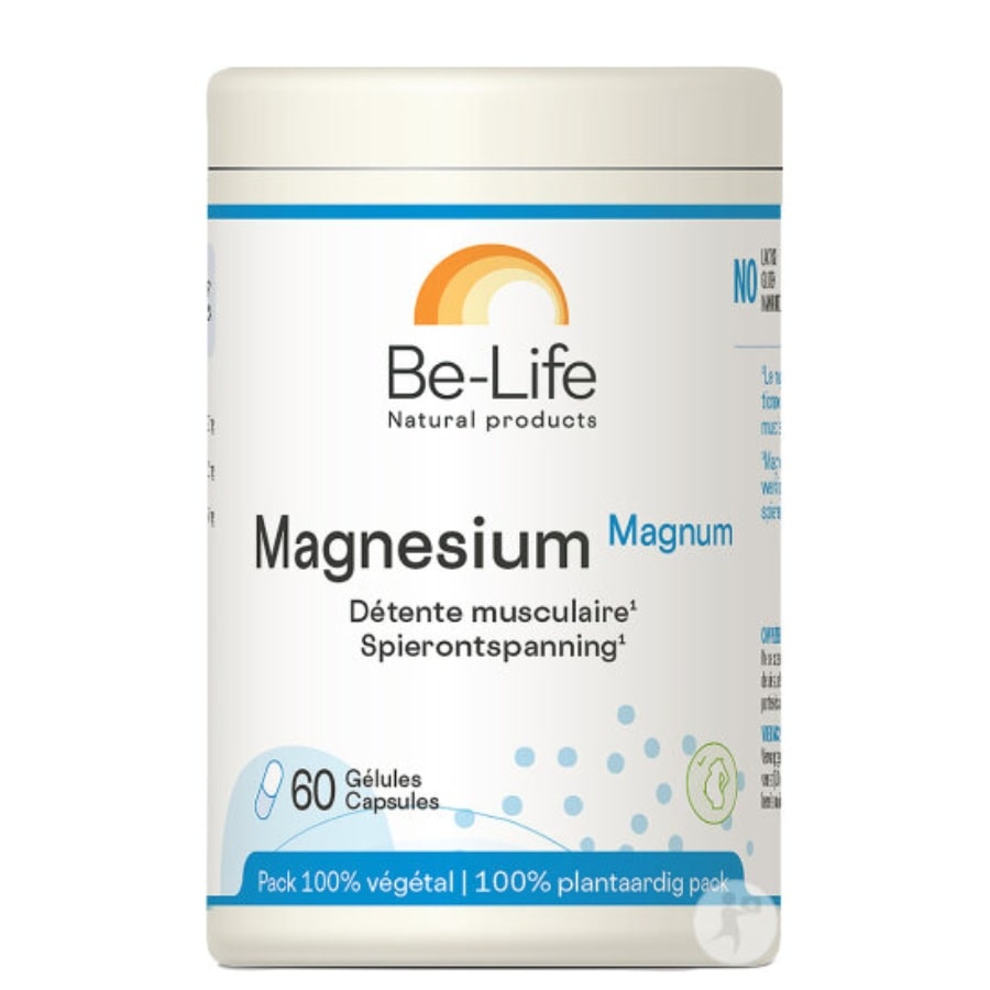 Un Magnesium Magnum de 60 gélules de la marque Be-Life.