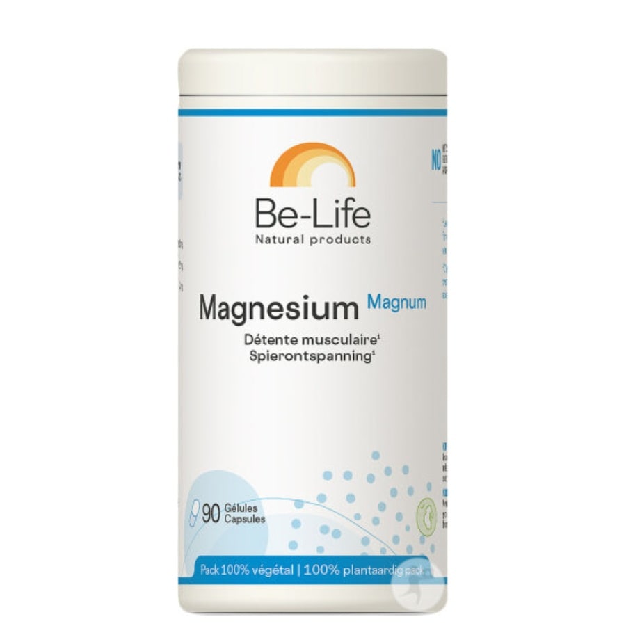 Un Magnesium Magnum de 90 gélules de la marque Be-Life.