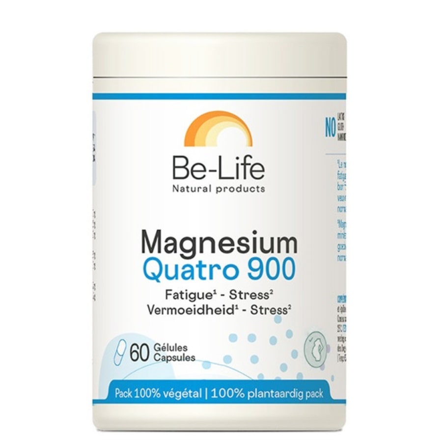 Une boite de Magnésium Quatro 900 de 60 gélules de la marque Be-Life.