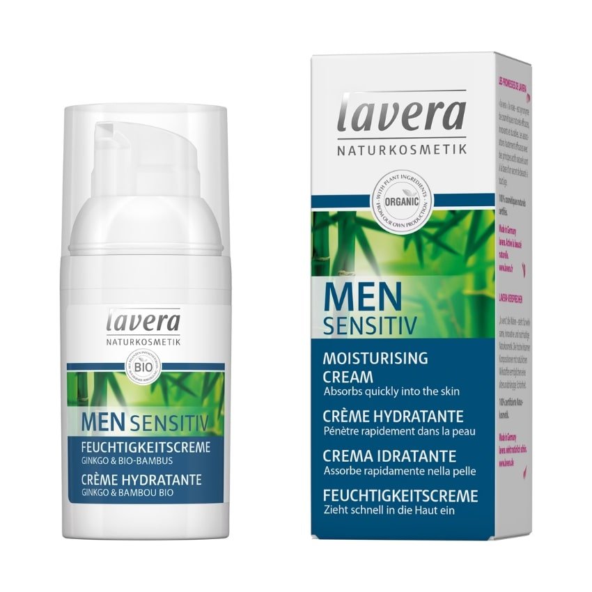 Un crème hydratante bio men sensitiv de 30 ml de la marque Lavera
