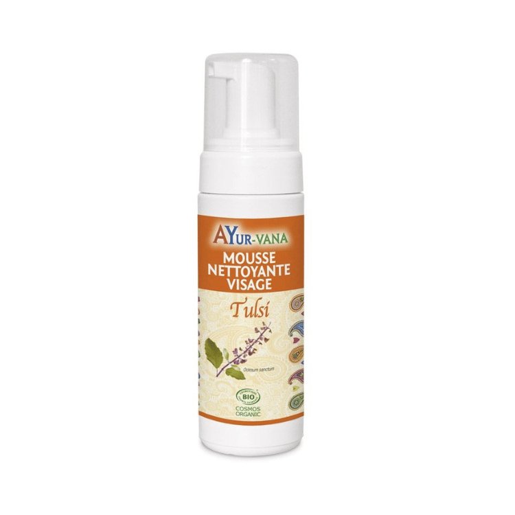 Flacon pompe de mousse nettoyante visage au tulsi de la marque ayurvana