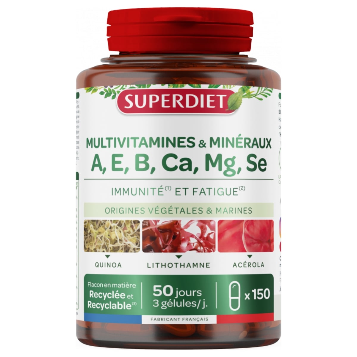 Une boîte de 150 gélules de multivitamines et minéraux de la marque superdiet