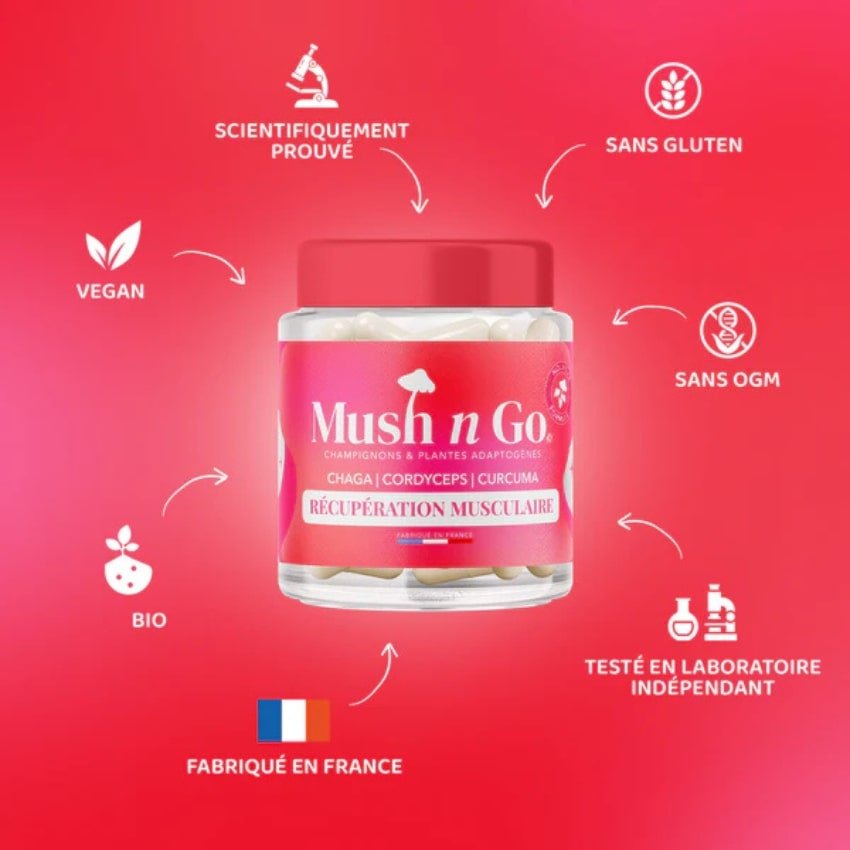 une boîte de récupération musculaire mush n g o avec les avantages du produit