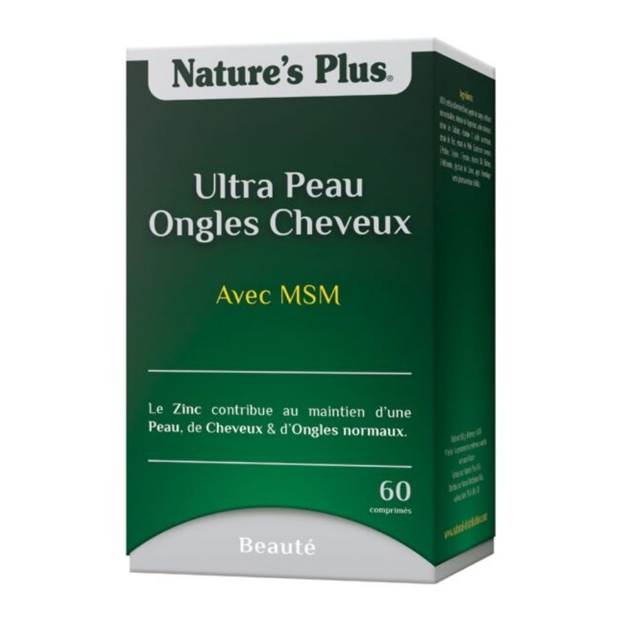 Une boite de Ultra Peau Ongles Cheveux Plus avec MSM de 60 comprimés de la marque NaturesPlus