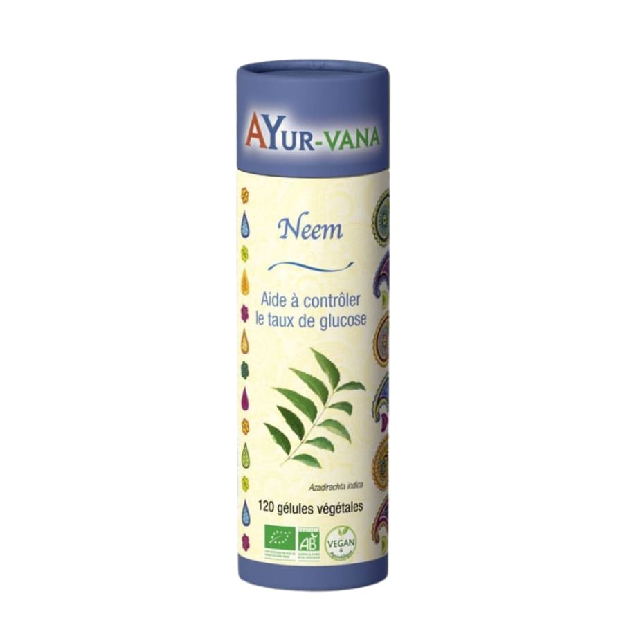 Un pilulier de 120 gélules de neem bio de la marque ayur-vana