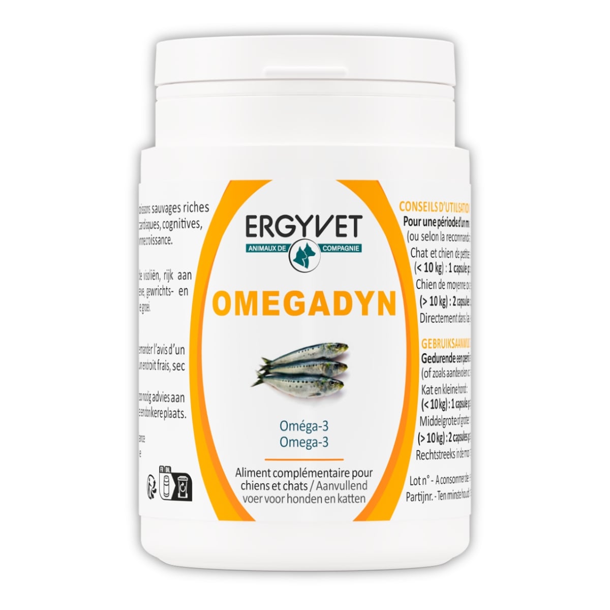 Une boîte de 60 capsules d'omegadyn de la marque Ergyvet