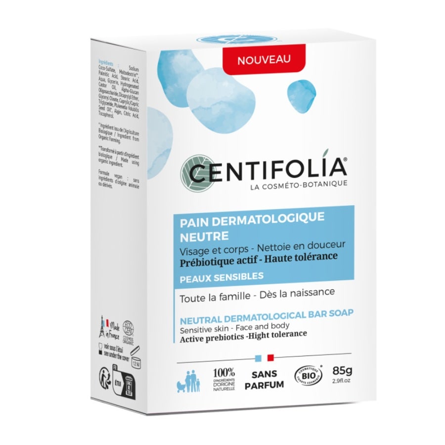 L'emballage du pain dermatologique neutre de 85 g de la marque Centifolia