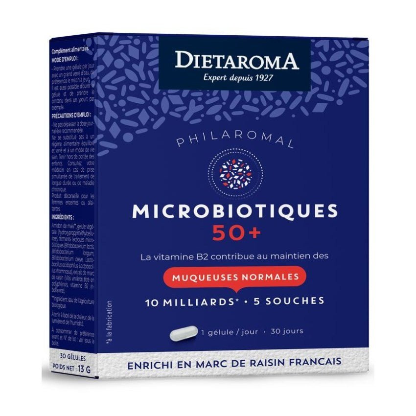 Une boite de Philaromal Microbiotiques 50+ de 30 gélules de la marque Dietaroma