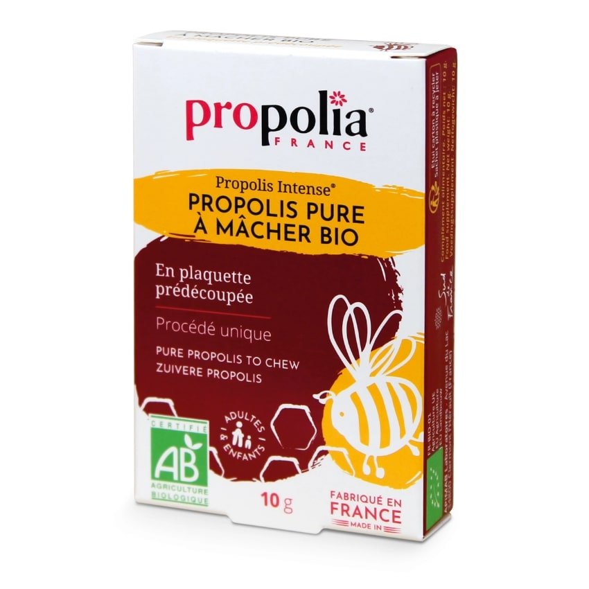 Une boite de Propolis Pure à mâcher de 10 g de la marque Propolia.