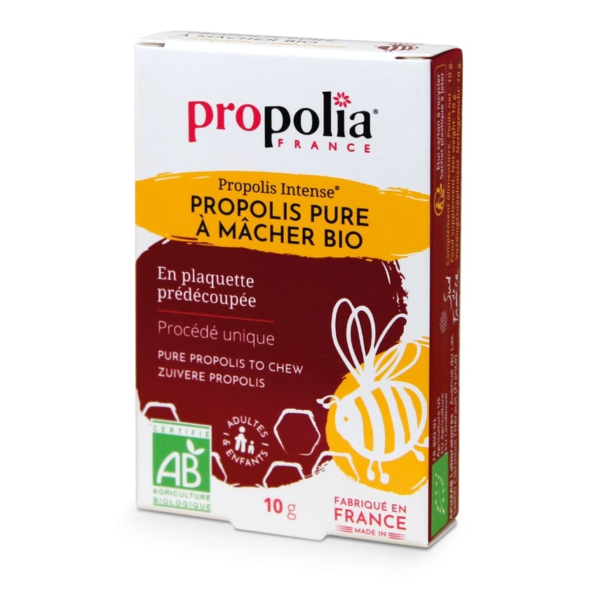 Une boite de Propolis Pure à mâcher de 10 g de la marque Propolia.