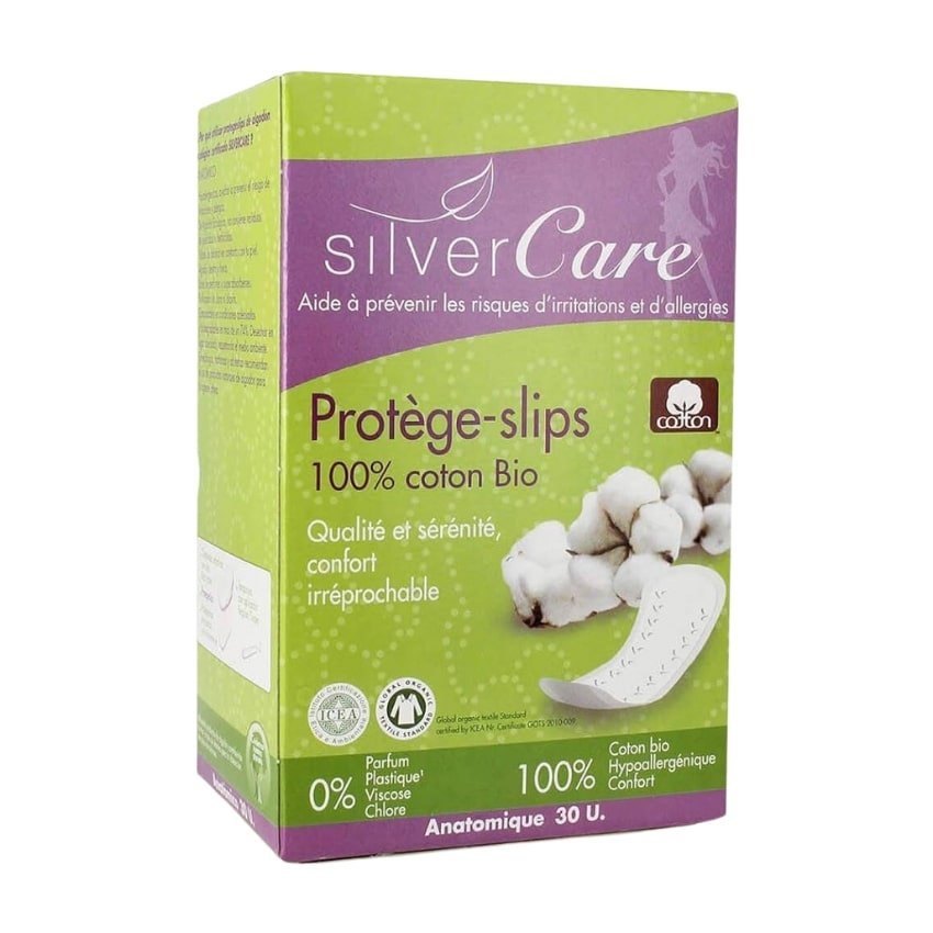 Une boite de protège-slip de coton bio de 30 unités de la marque Silver Care