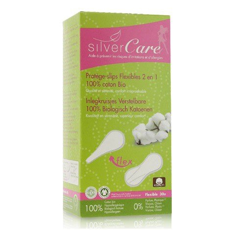 Une boite de 30 unités de protège-slips en coton bio de la marque Silver Care