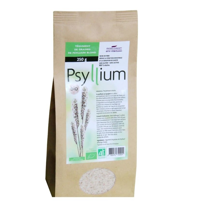 Un psyllium blond tégument Bio de 250 g de la marque Physio Concept