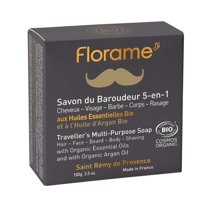 Un savon 5 en 1 de 100 g pour homme de la marque Florame