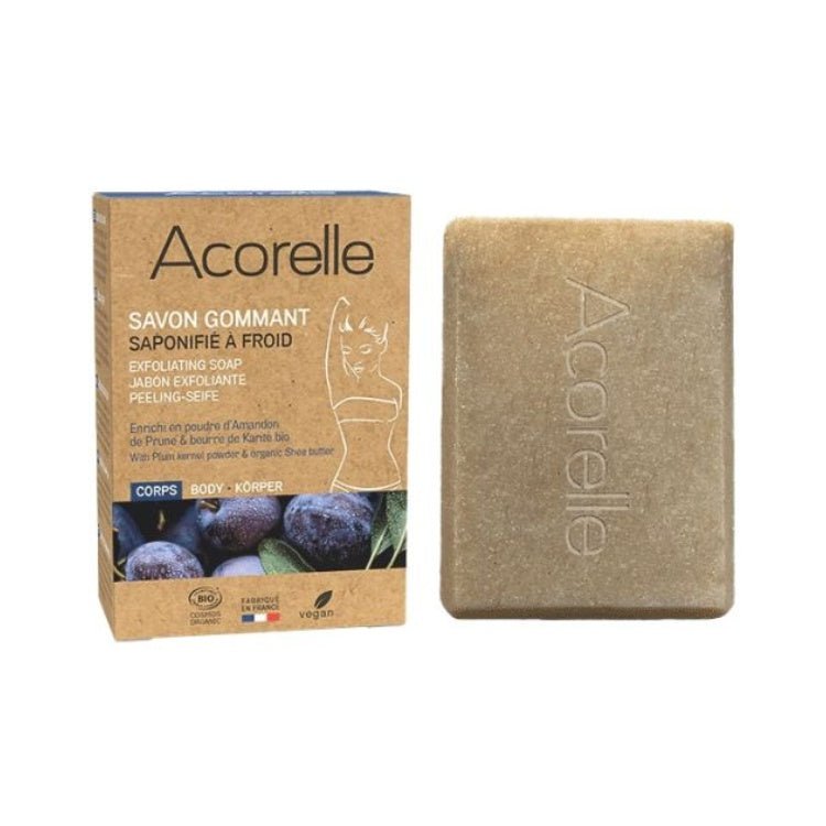 Pain de 100 g de Savon Solide Gommant certifié Bio de Acorelle, exfoliant naturel pour une peau douce et lisse.