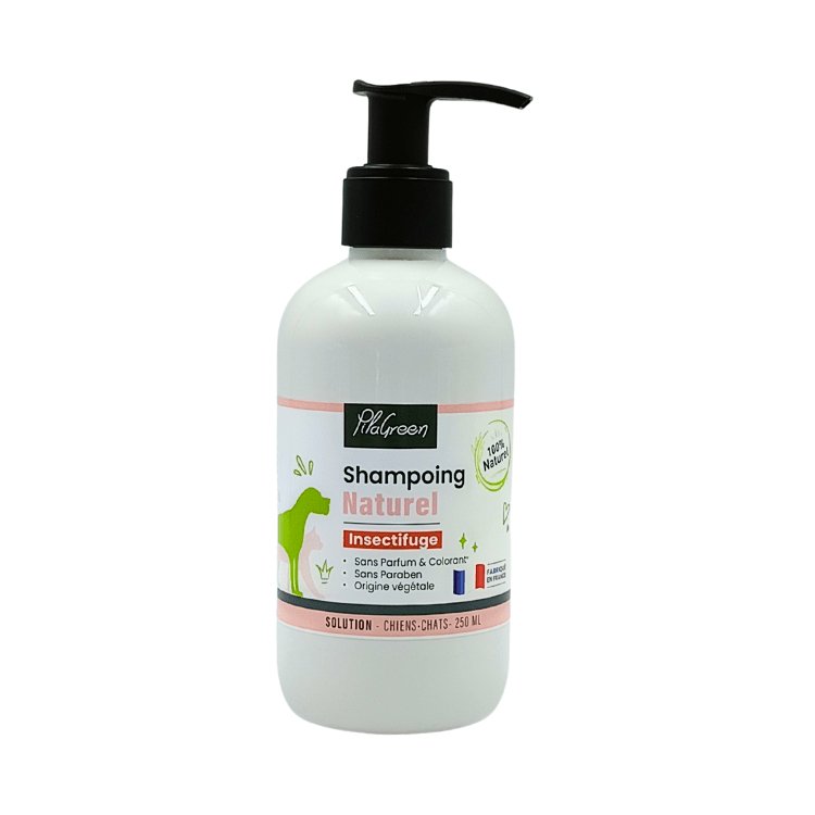 Shampooing naturel insectifuge en format pompe de 250ml pour animaux de la marque pilagreen