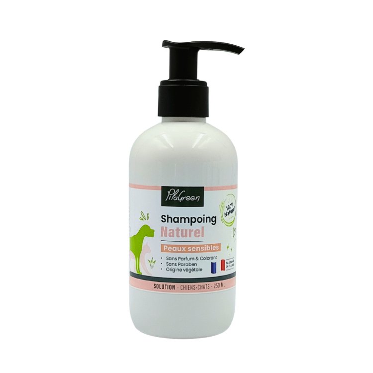 Shampooing pompe de 250ml pour animaux à la peau sensible de la marque pilagreen